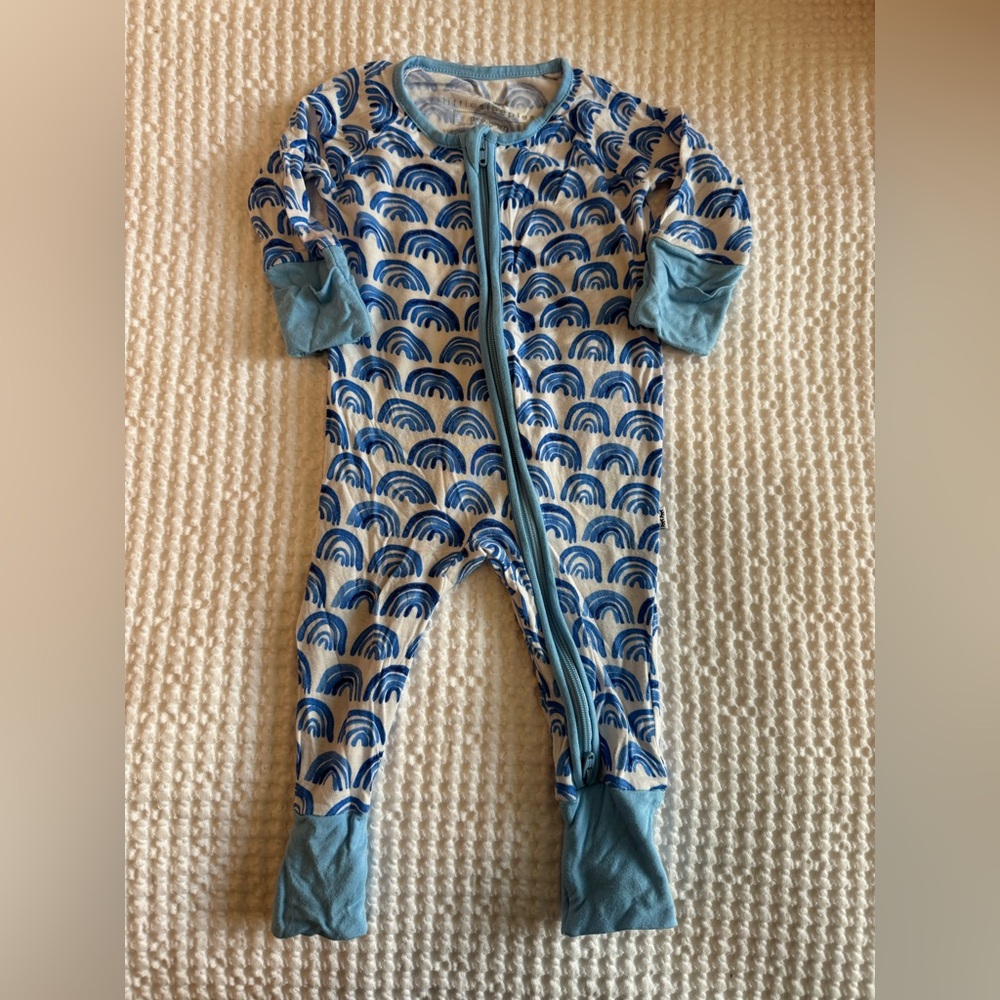 Little Sleepies Blue and White Rainbow Footies